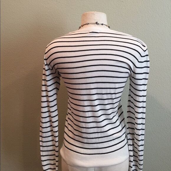 Nordstrom black &white  v neck striped sweater - Picture 5 of 7